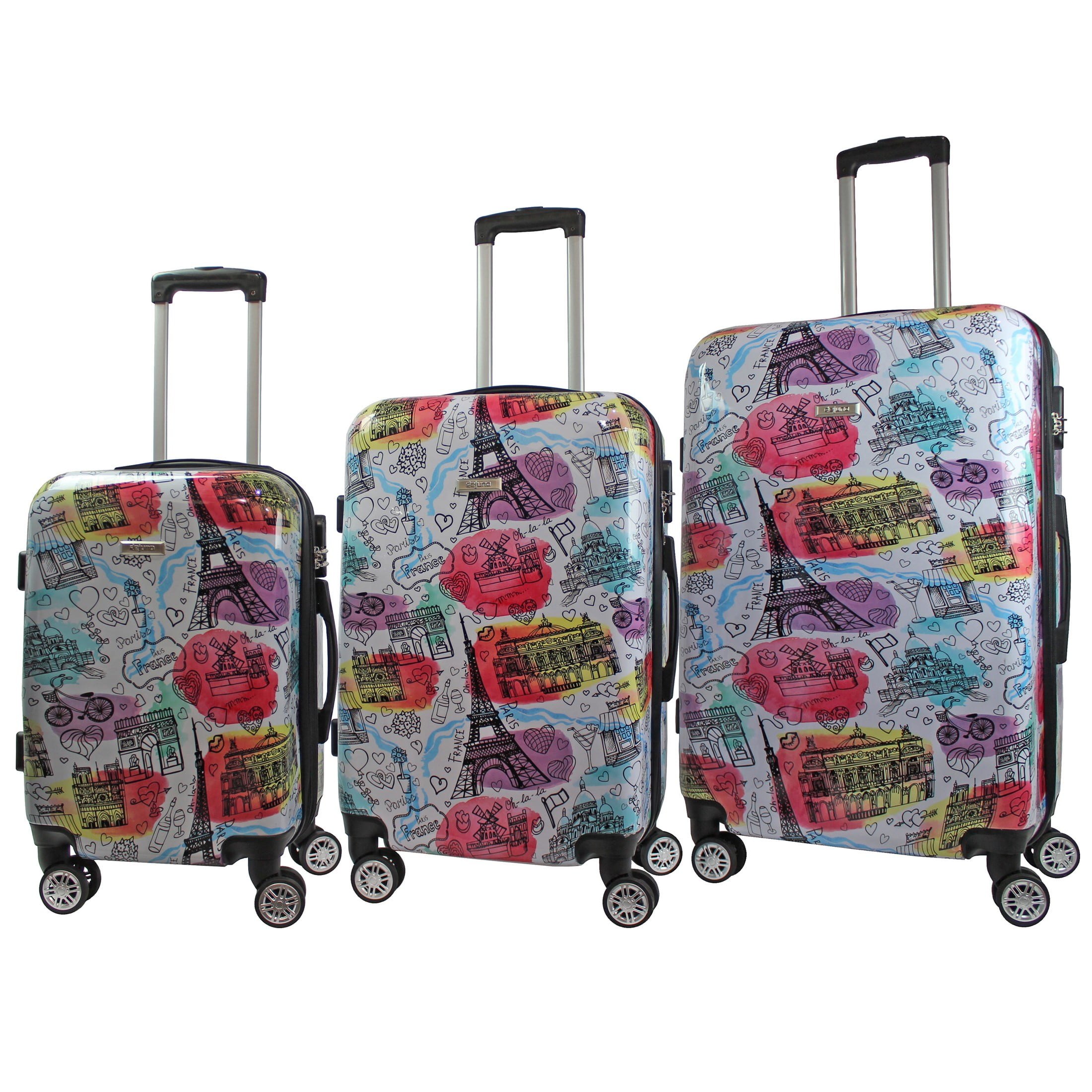 World Traveler Dejuno Parisian Landmarks 3-Piece Polycarbonate Expandable Spinner Luggage Set