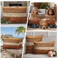 thumbnail image 5 of Farmhouse Burnt Orange Brown Outdoor Waterproof Pillow Covers, Vintage Wooden Striped Decorative Square Throw Pillowcase Sofa Cushion Sham for Patio/Couch/Chair, 20"x20" 2 Pack, 5 of 8