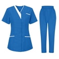 thumbnail image 2 of Minjewel Women's Fashion V-Neck Short Sleeve Scrubs for Women with Pockets, Stylish & Functional Scrub Set for Healthcare Professionals,Dark Blue M, 2 of 6