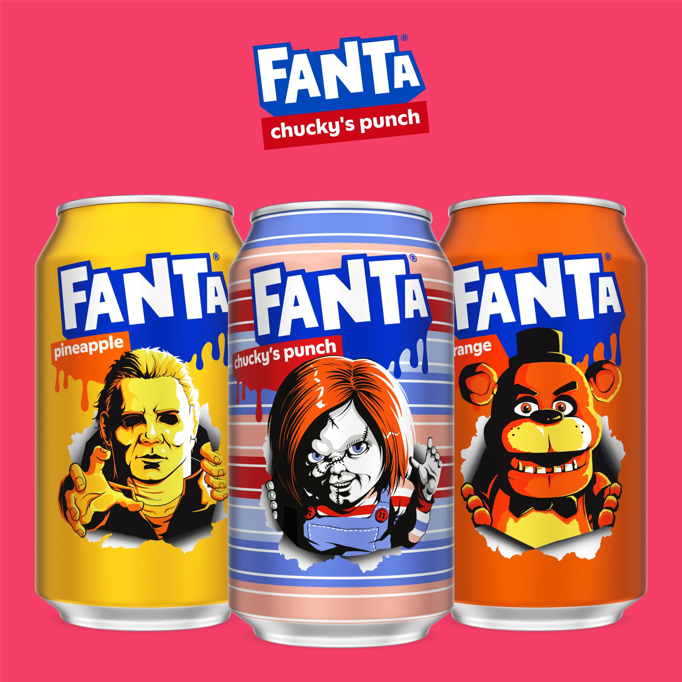Fanta Fruit Punch Caffeine Free Soda Soft Drink, Chucky's Punch Halloween Edition, 12 fl. oz. cans, 12 pack