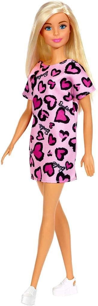 Barbie Doll, Blonde, Wearing Pink Heart-Print Dress And Shoes