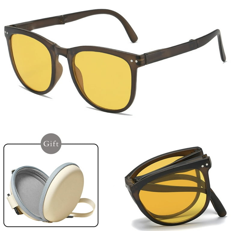 Brand Foldable Polarized Sunglasses for Women Men, Vintage Pilot Portable  Rectangle Sunglasses for Female ,Driving Night Vision Anti-glare oversized