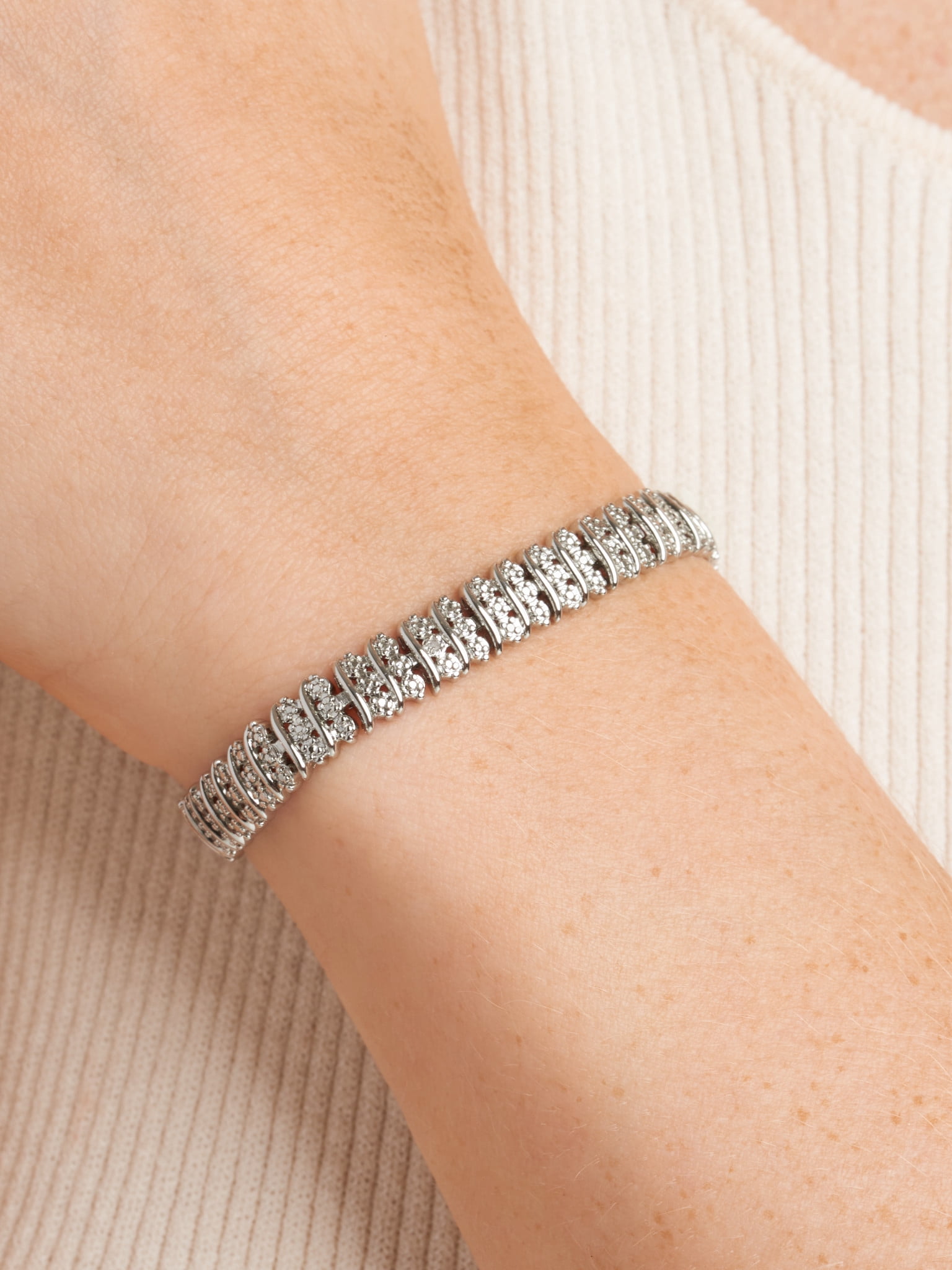 Morgan & Paige Diamond Accent Triple Row 7.25” Tennis Bracelet in Sterling Silver, Adult Female