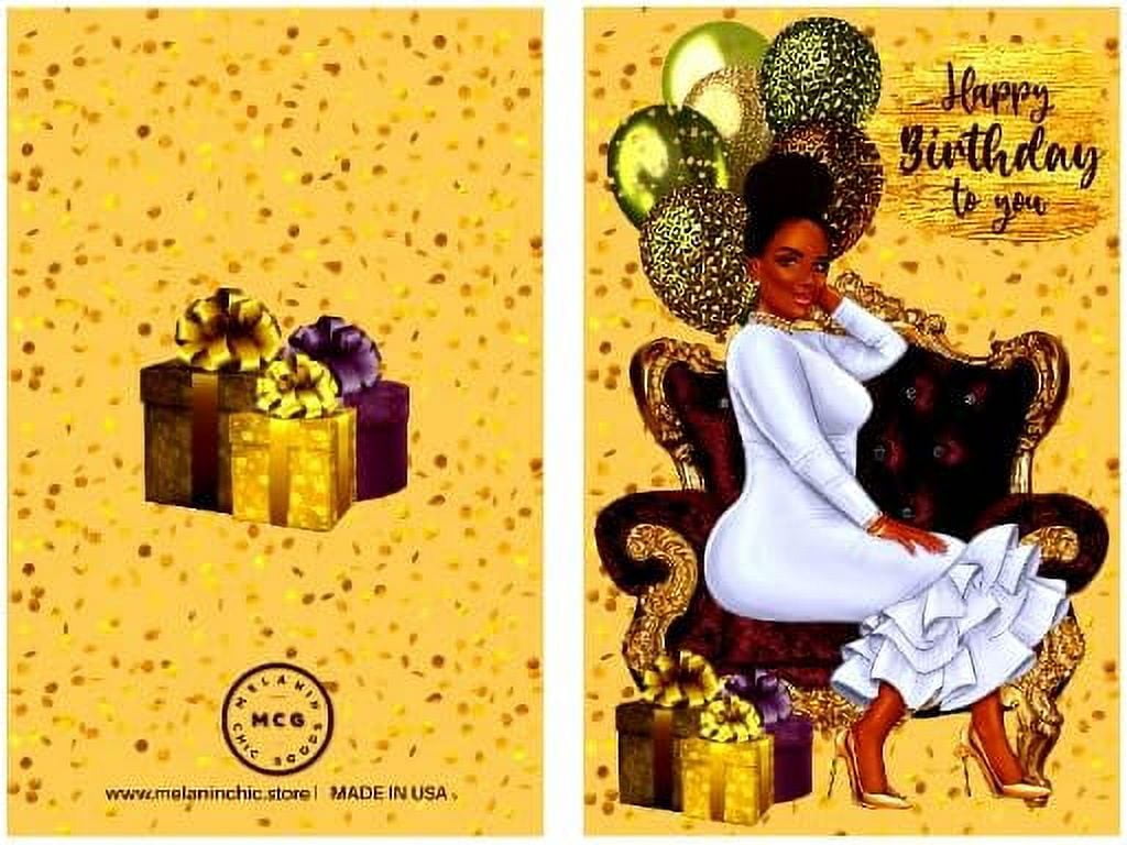6 Pack African American Birthday Greeting Cards, Cute Birthday Card, Black Girl Queen Happy Birthday card for Wife, Girlfriend, Sisters with Envelope