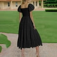 thumbnail image 4 of Summer Dresses for Women 2025, Women's Fashion Sexy Solid Short Sleeve Pleated Dresses Long Dress Midi Maxi Dresses Elastic Waist Boho Beach Dress Pockets(Black,S), 4 of 9