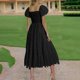thumbnail image 4 of Vestido de Manga Larga Maxi para las Mujeres Caída Sólido Plisado, Sexy Manga Corta Elástica Cintura Boho Bolsillos, 4 of 9