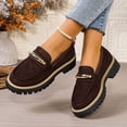 thumbnail image 3 of Rokment Womens Vintage Slip on penny Loafers Retro Suede Platform Chunky Lug Sole Oxfords Dress Shoes for Business Work Brown Size 6, 3 of 7