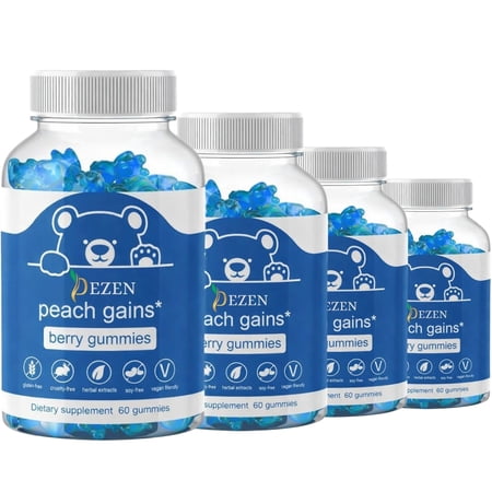 DEZEN Peach Gains Berry Gummies, Women’s Body Support Supplement, Daily Wellness Support, Peach Flavor, Pack 4