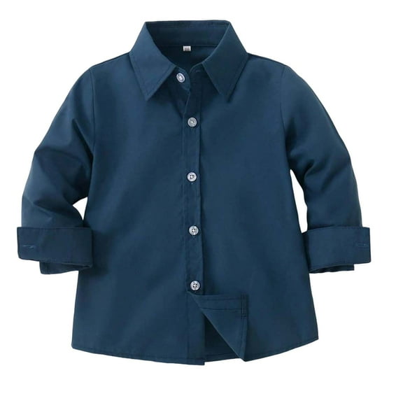 Splozh Long Sleeve Boys Shirts Boys Long Sleeve Dress Shirt Childrens Gentlemans Outerwear Versatile Casual Solid Color Shirt Navy,4-5 Years