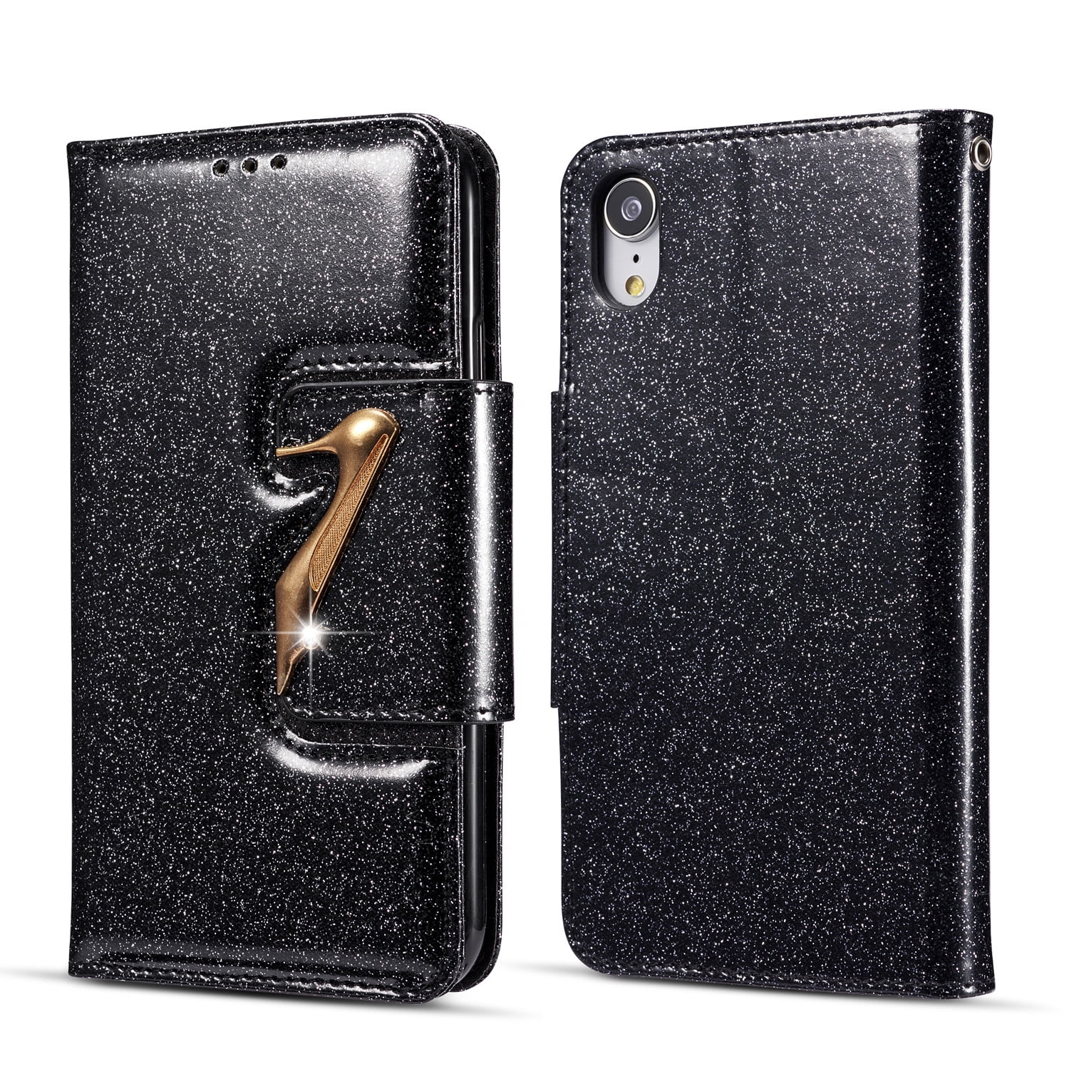 iPhone X Case Wallet, iPhone XS Case, Allytech Glitter Bling Leather