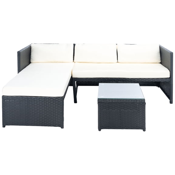 Safavieh Bronson Outdoor Patio 3 Piece Sofa Set - Black/Beige Cushion
