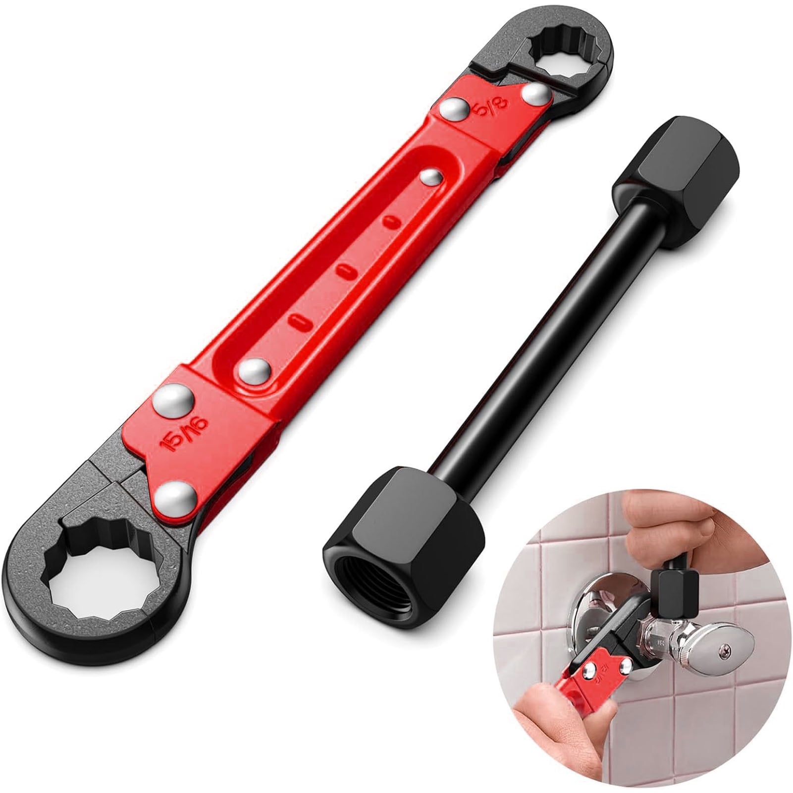 NFTIGB Angle Stop Wrench Set Dual Action Adjustable Jaw Steel Plumbing Tools Plumber Spanner Double Ended Pipe Wrench for Installation (10.63 inches / 27 cm)