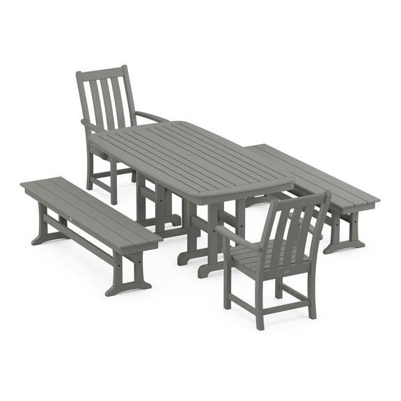 POLYWOOD Vineyard 5-Piece Dining Set with Benches in Slate Grey