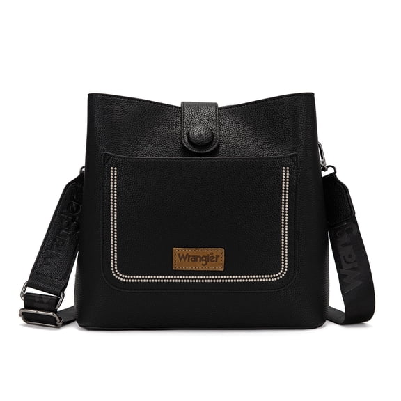 Wrangler Medium Crossbody Bucket Purses for Women Shoulder Bag with Adjustable Strap, Black