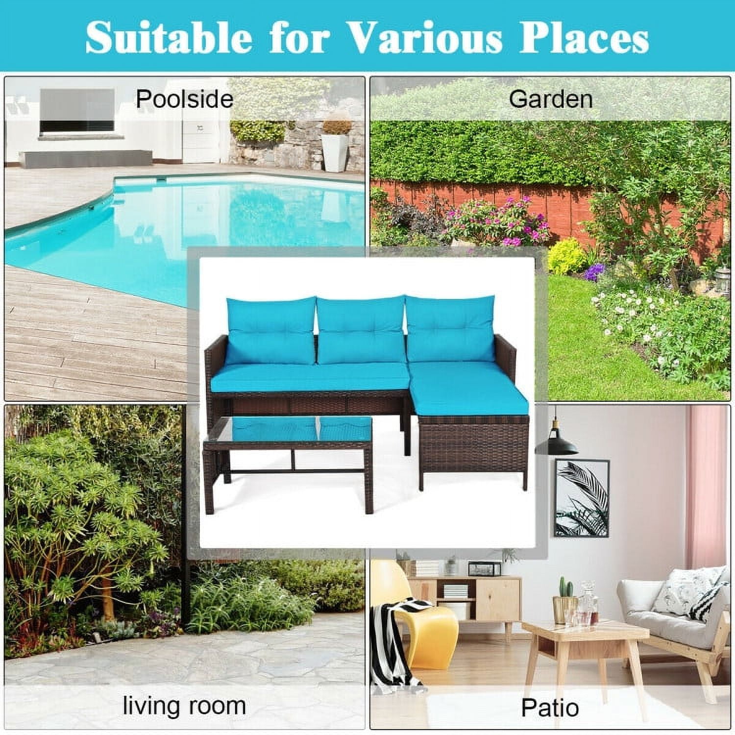 Aimee Lii 3 Pieces Patio Wicker Rattan Sofa Set, Wicker Patio Couch, Outdoor Balcony Furniture, Turquoise Aimee Lii 3 Pieces Patio Wicker Rattan Sofa Set, Wicker Patio Couch, Outdoor Balcony Furniture, Turquoise