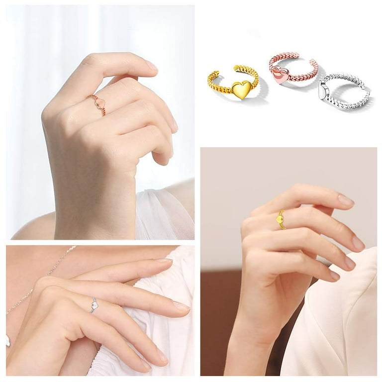 Silvora Women 18K Gold Plated Heart Ring Adjustable Wedding