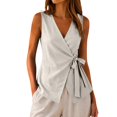 thumbnail image 2 of Wrap Tops for Women Elegant Side Tie Gauze Tank Top V Neck Sleeveless Soft Plus Size Lightweight Shirts Casual Loose Fit Blouses Summer Beach Vacation Outfits, Beige L, 2 of 8