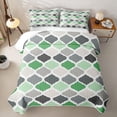 thumbnail image 2 of Castle Fairy Mid Century Geometric Quatrefoil Quilt King 3 Pieces,Abstract Grid Motif King Coverlet Set,Green Gray Offwhite,1 Bedspread and 2 Pillowcases, 2 of 7