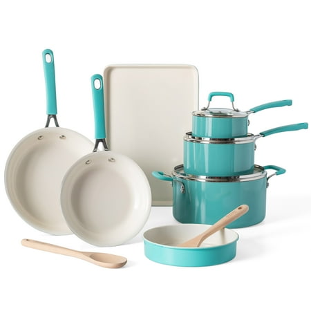 Martha Stewart Everyday Charlemont 12-Piece Teal Aluminum Cookware Set