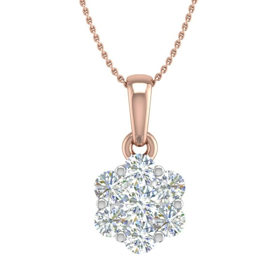 0.35 Carat 7-Stone Diamond Floral Cluster Pendant Necklace in 10K Rose Gold (Silver Chain Included) - IGI Certified