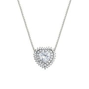 Believe by Brilliance Fine Silver Plated Cubic Zirconia Heart Necklace, 18" +2"