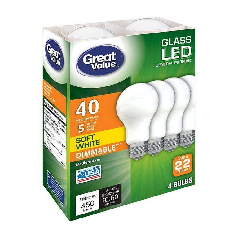 Great Value LED 5 Watt 40W Equivalent Soft White General Purpose