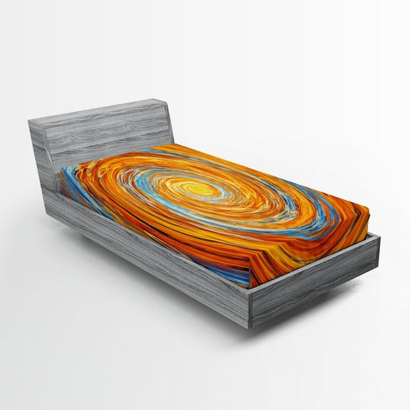 Ambesonne Fractal Fitted Sheet, Colorful Hippie Style, Twin XL Size, Orange Blue