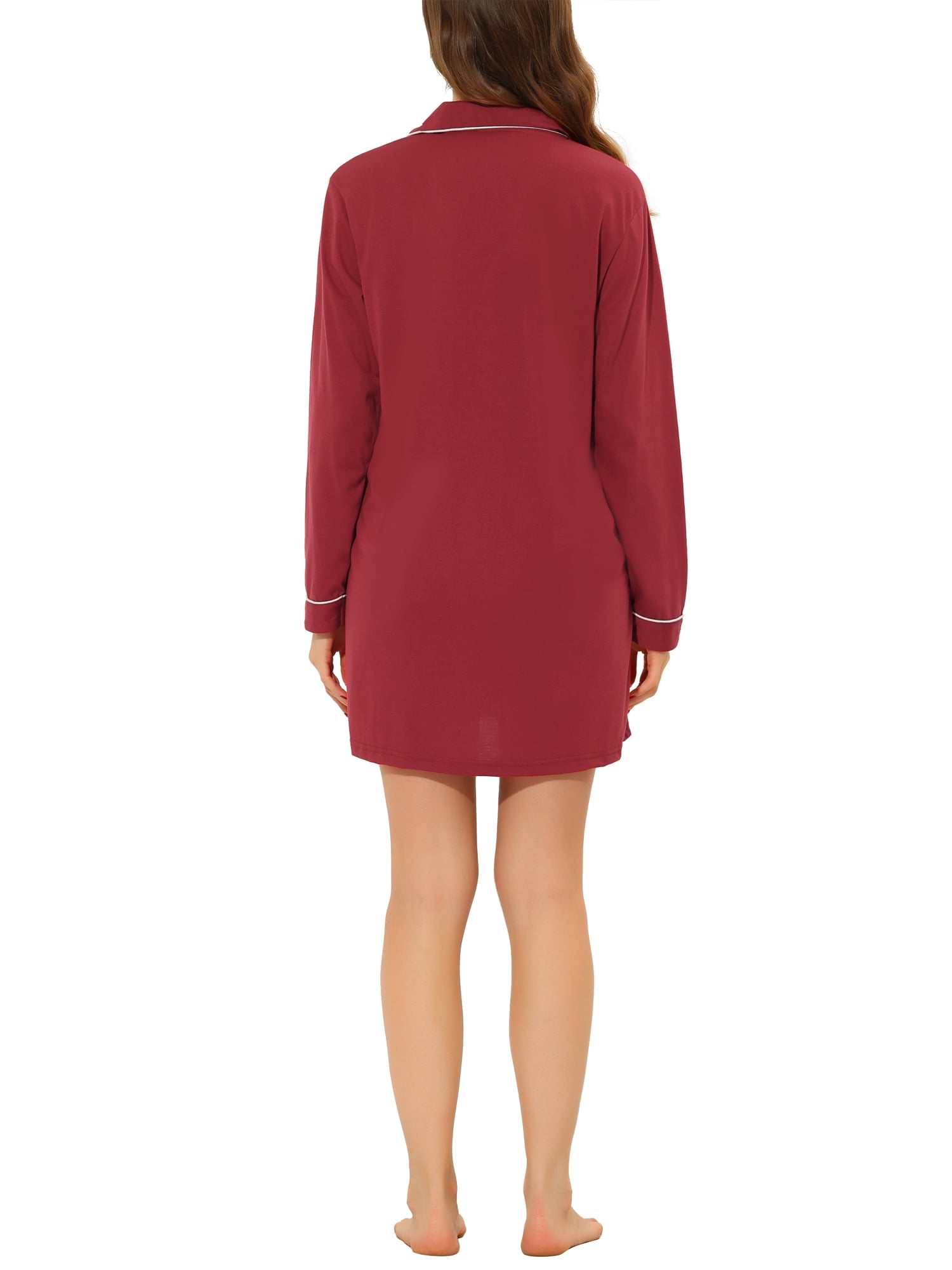 Unique Bargains Women's Summer Notched Lapel Long Sleeves Button Down Short Sleepshirt