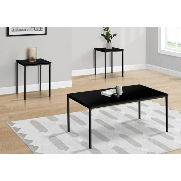 Monarch Specialties Table Set, 3pcs Set, Coffee, End, Black Metal, Black Laminate, Contemporary, Modern