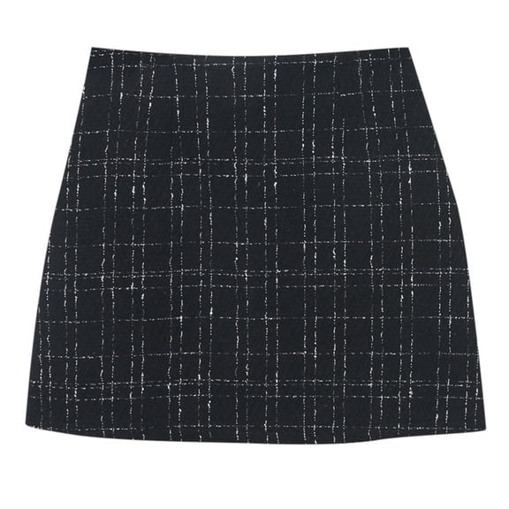 KHONTS Women's Tweed Mini Skirts Elegant Plaid Button A-Line High Waist Bodycon Pencil Wrap Skirts Black XXL