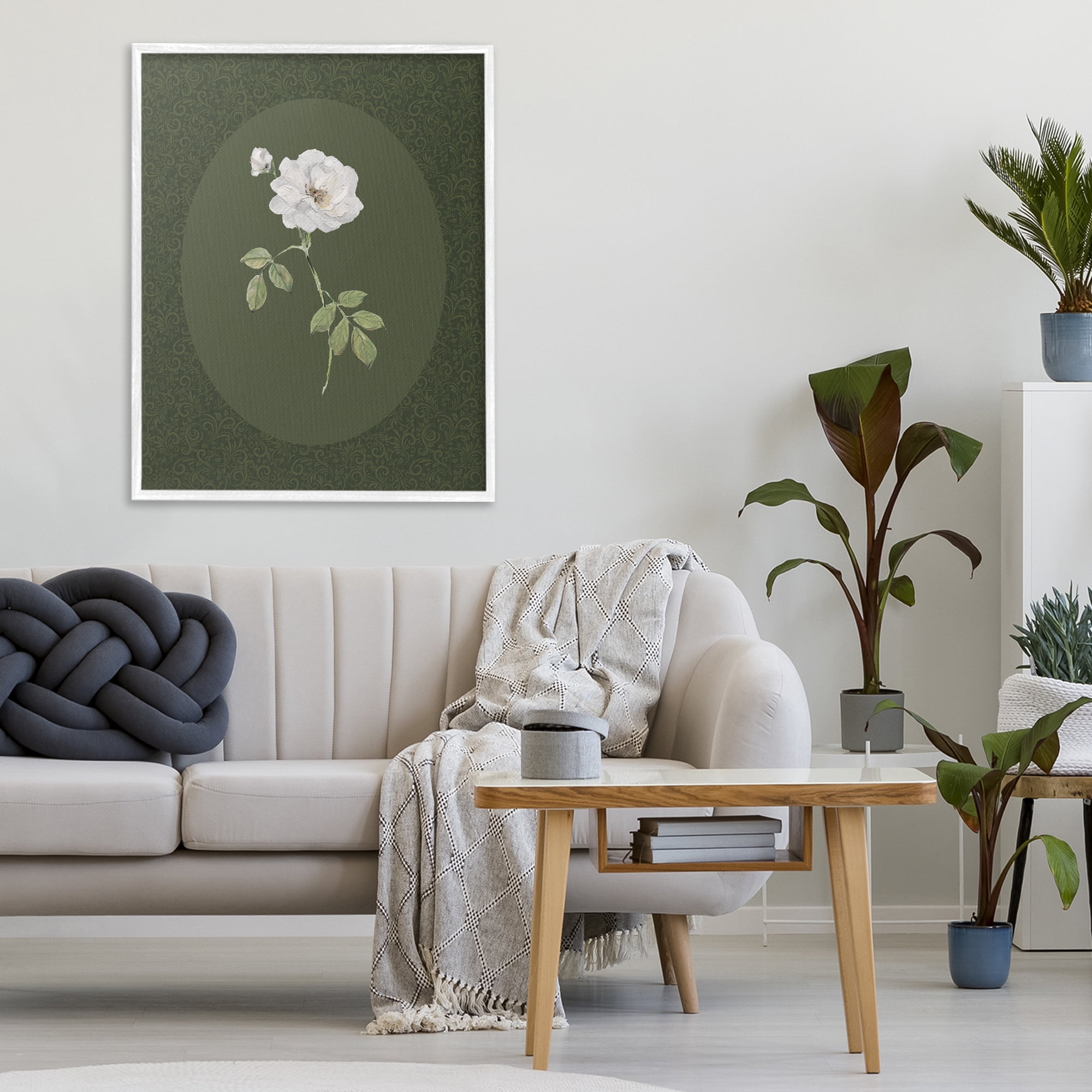 Stupell Industries White Rose on Emerald White Framed Giclee Art, design by Sally Swatland