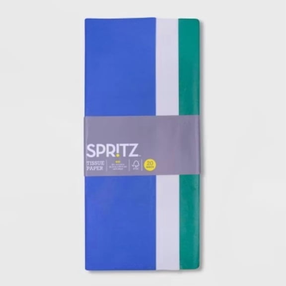 20ct Banded Tissue Gray/Green - Spritz: Gift Wrap Tissue for Easter & All Occasions, 16.5" x 24", Multicolor, 20 Pack