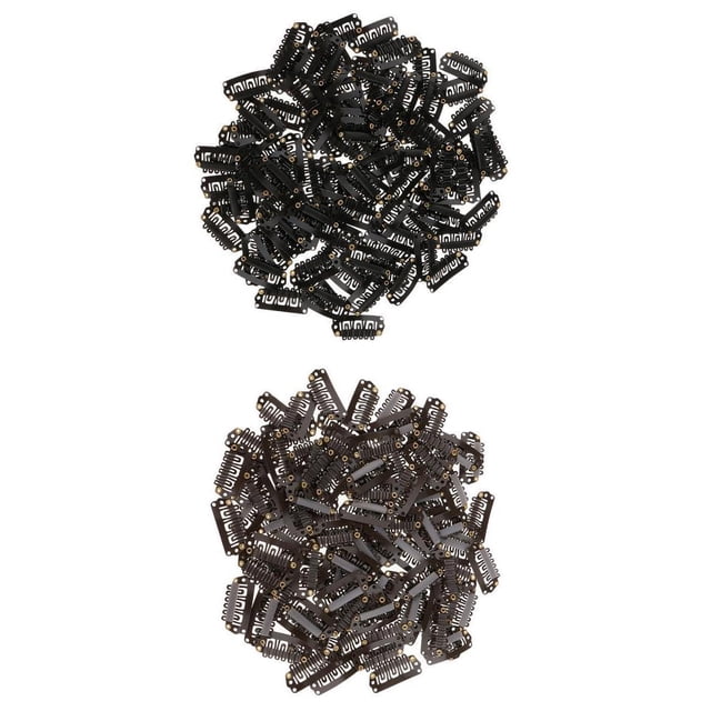 100 Clips Metálicos a Presión para Extensiones de Cabello, Pelucas, Postizo de Trama, Color Beige , Negro+Marrón Sunnimix Clips de extensión de cabello