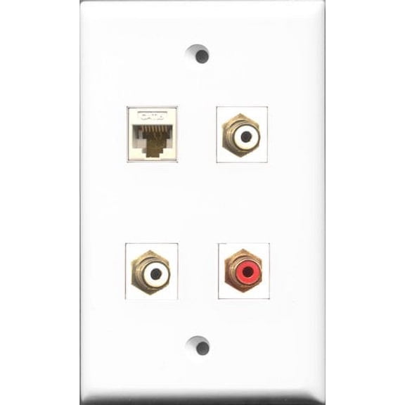 RiteAV 1 Port RCA Red 2 Port RCA White and 1 Port Cat6 Ethernet White Wall Plate
