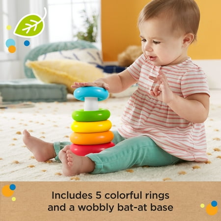 Fisher-Price Rock-a-Stack Ring Stacking Toy for Infants, Made with Plant-Based Materials