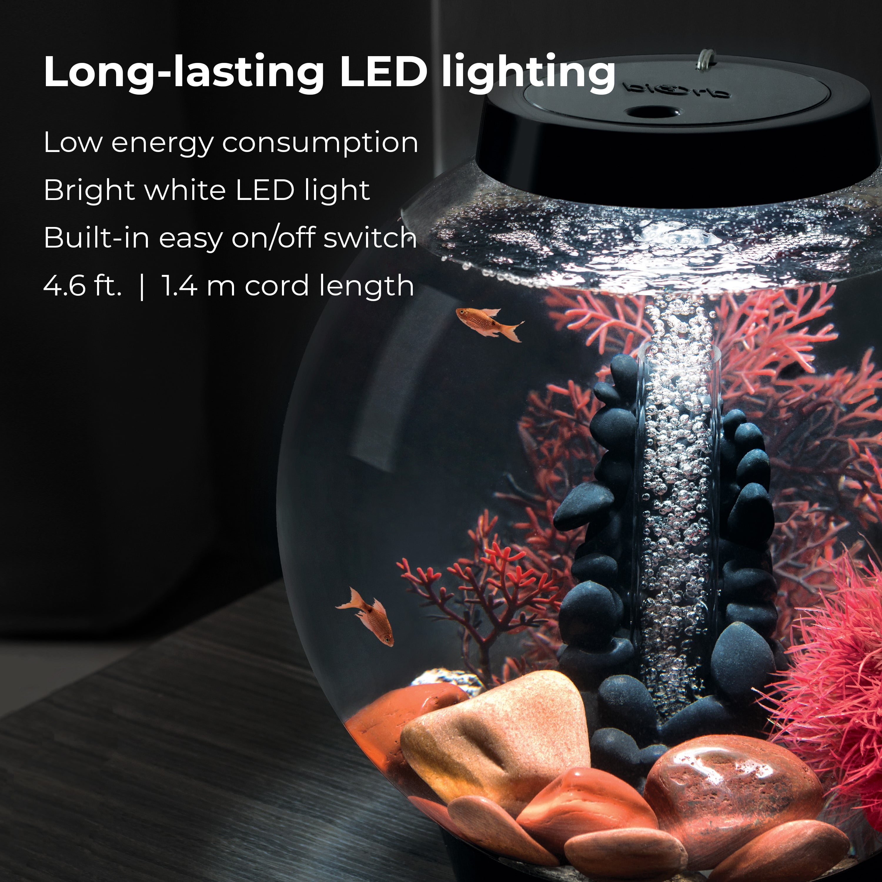 biOrb CLASSIC 15 Aquarium Set with LED Light - 4 Gallon, Black - Stone River Decor Included