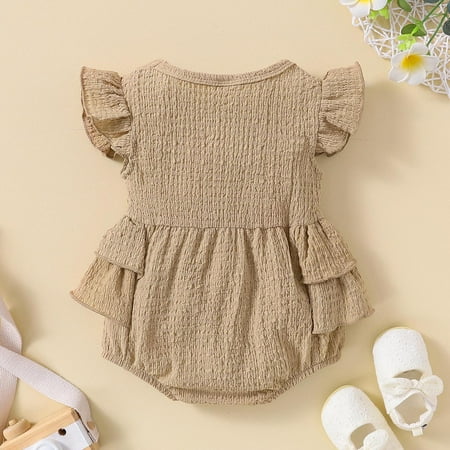 

kpoplk Baby Sweatshirt Romper Girls Fly Sleeve Solid Cotton Linen Romper Ruffles Bodysuits Clothes(Coffee)