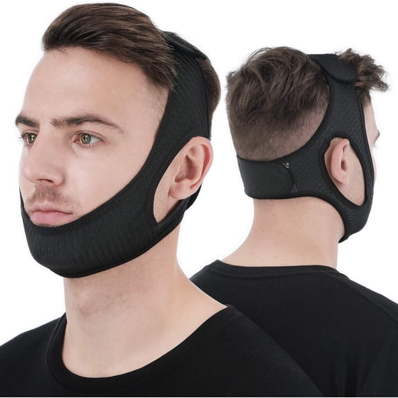 Upgraded Anti Snore Chin Strap,Genreen Snoring Solution Effective Anti Snore Device, Adjustable and Breathable Stop Snoring Head Band for Men Women, Black