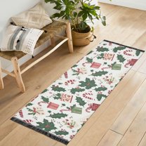 Yayeee Runner Rug for Bedroom 2'x6' Machine Washable Hallway Non Slip Mat, White Christmas Holly