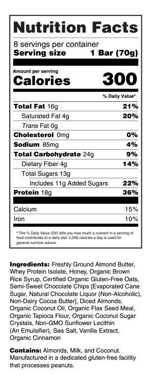 G2G Protein Bar, Almond Chocolate Chip, Gluten-Free, Clean Ingredients, Refrigerated for Freshness, (Pack of 8)