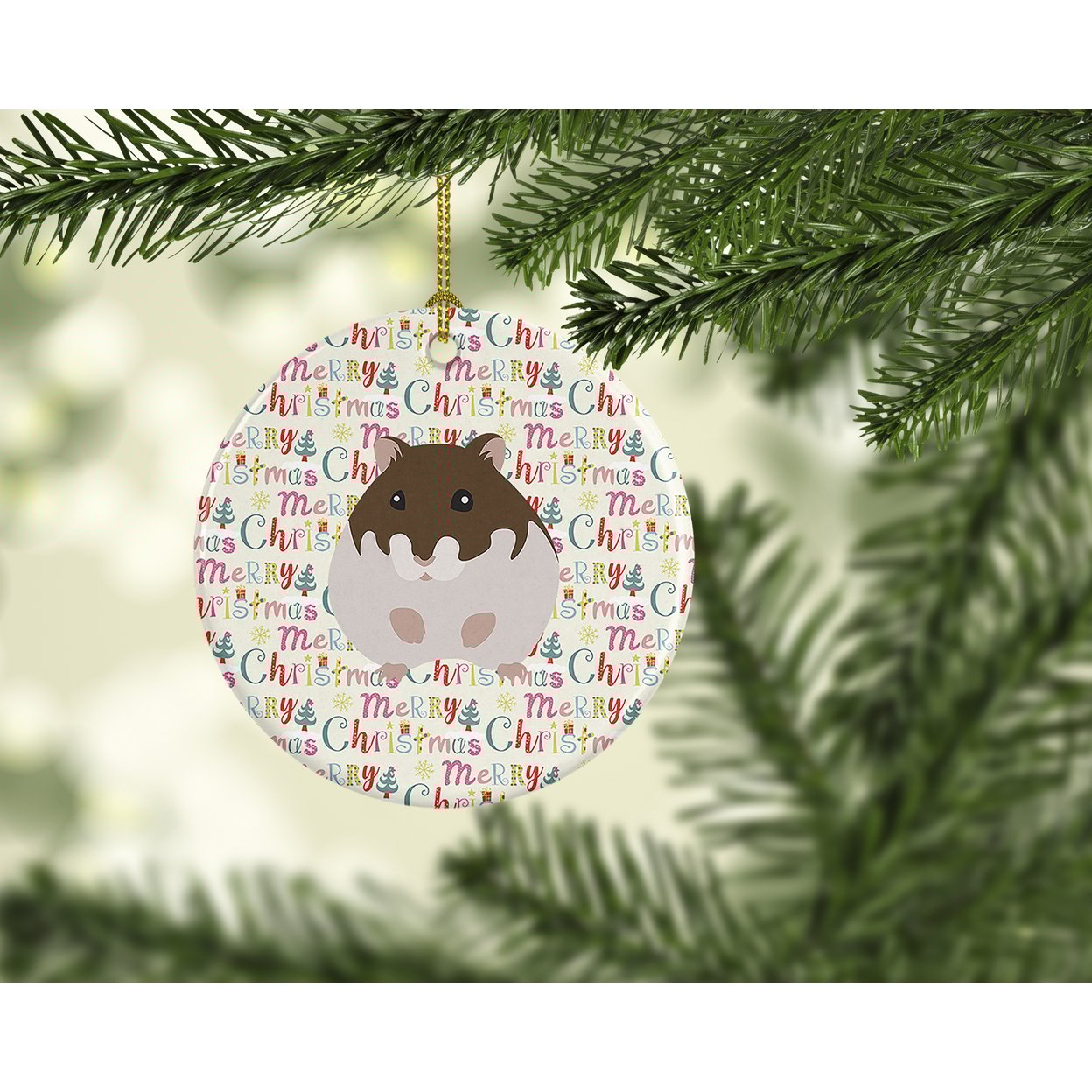 thumbnail image 2 of Dzungarian Hamster Christmas Ceramic Ornament 2.8 in x 2.8 in, 2 of 3