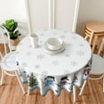 thumbnail image 5 of Round Winter Tablecloth 60 Inch Blue Snowman Snowflakes Christmas Tree Print Farmhouse Print Decorative Washable Polyester Table Cloth for Party Picnic Home Kitchen Decor Seasonal, 5 of 6