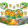 LEITINGGABA Jungle Animal Party Supplies Kids Birthday Party Plates Cups Napkins Tablecloth Free Balloons and Assorted Colour Pencils-Serves 16 Guests