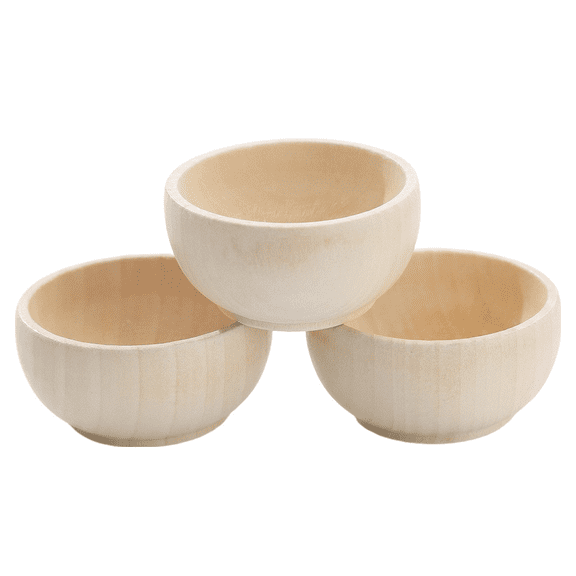 HOMEMAXS 2pcs Khaki Wooden Bowls for DIY Crafts Unfinished Wood Small Bowl Set for Kids Activities