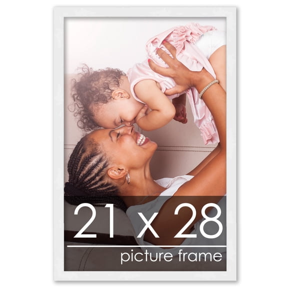 21x28 White Wood Picture Frame - UV Acrylic, Foam Board Backing, Hanging Hardware