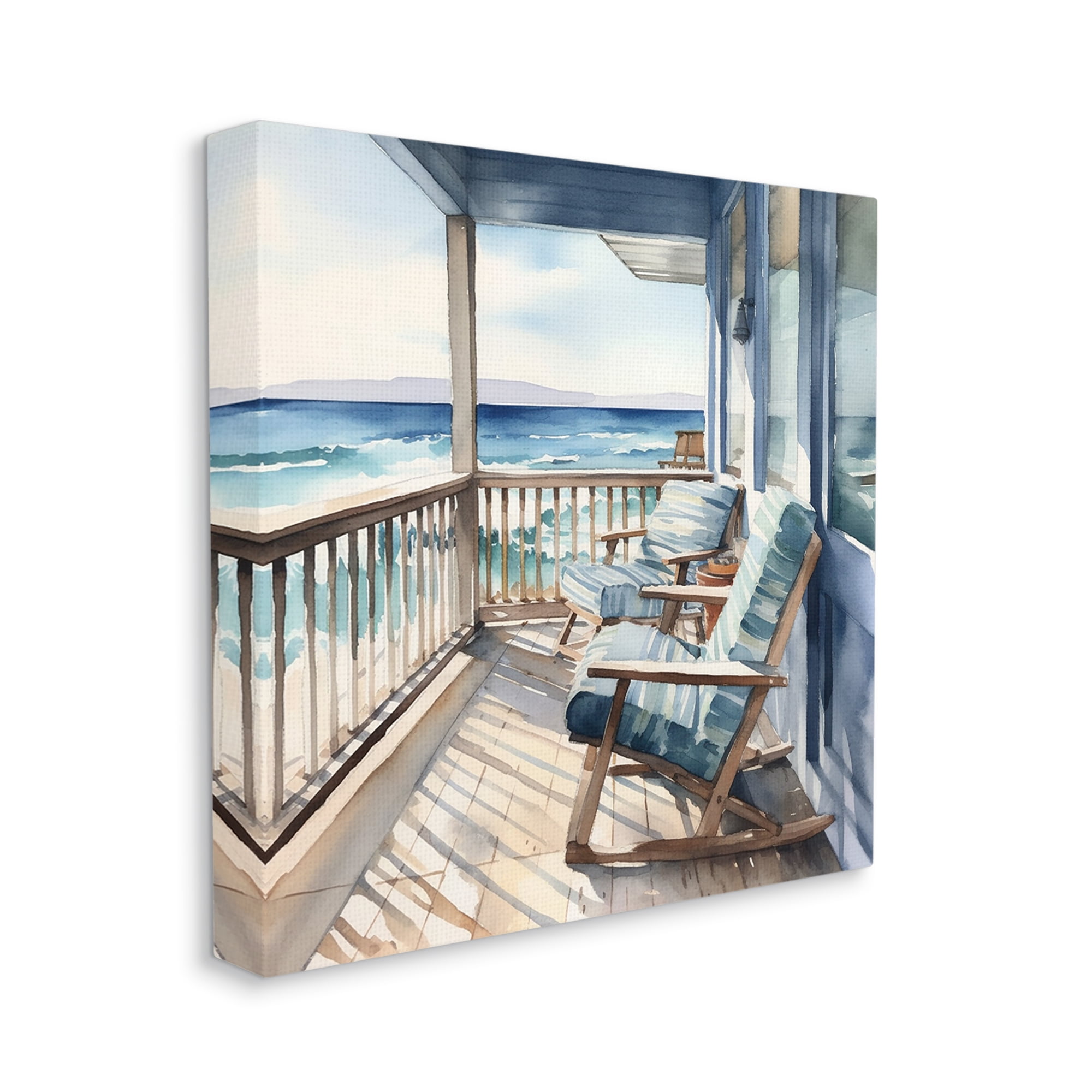 Stupell Industries Waterfront Beach View Landscape Painting Gallery Wrapped Canvas Art Print Wall Art, 30 x 30