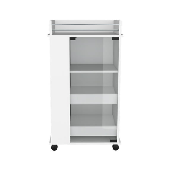 Royard Oaktree Wine Bar Cabinet with Glass-Door Cabinet and bottle Holder Modern Bar Cart on Wheels with Side Shelves and Top Tray, Wood Kitchen Storage Cart for Home Kitchen Dining, White