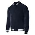 thumbnail image 2 of Hat and Beyond Men's Classic Striped Collar Button Down Letterman Varsity School Jacket with Side Pockets, 2 of 4