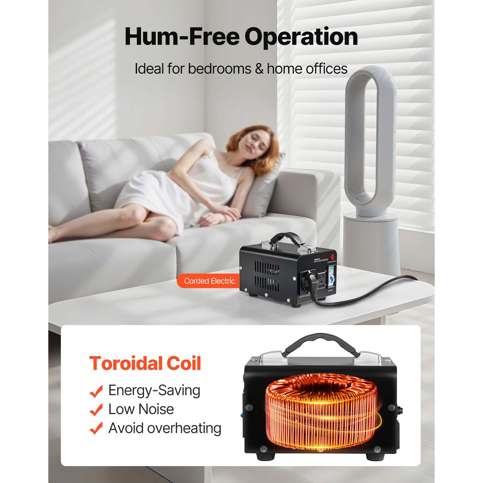 KFFKFF Voltage Converter Transformer, 500VA, Durable Step Up/Down Power Transformer, Switch Between 110V and 220V, Includes US and EU Outlets, Power Cord, and Circuit Breaker Protection