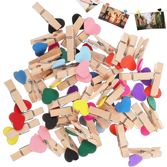 Hemoton 50 Pcs Mini Wooden Clips Versatile Heart Wooden Clothespins Cable Pictures Organizer Clips for Displaying Photos Painting Artwork Crafts